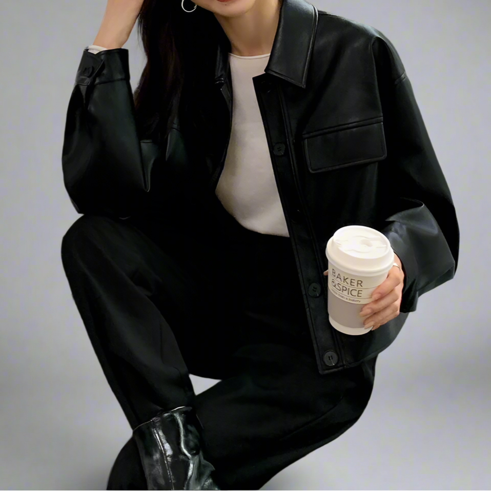Jet-Black Crop Leather Jacket