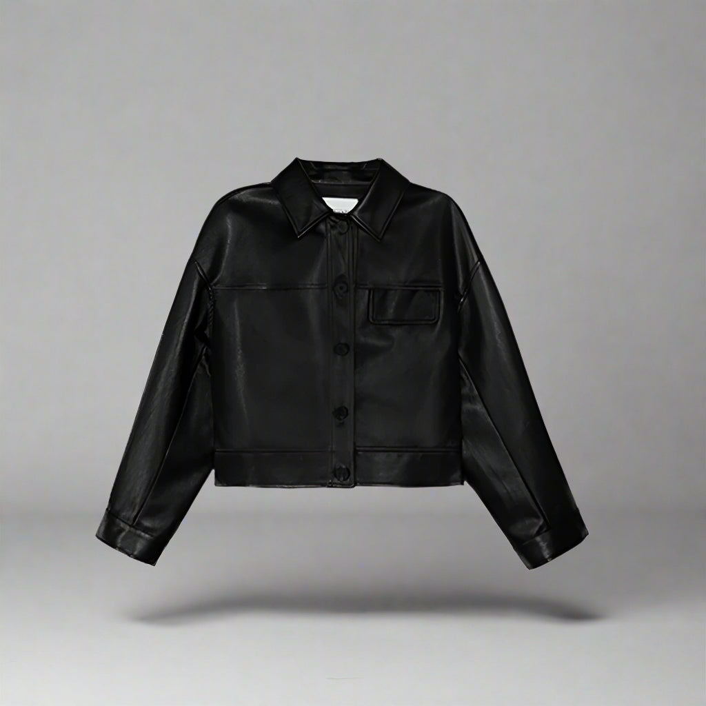 Jet-Black Crop Leather Jacket
