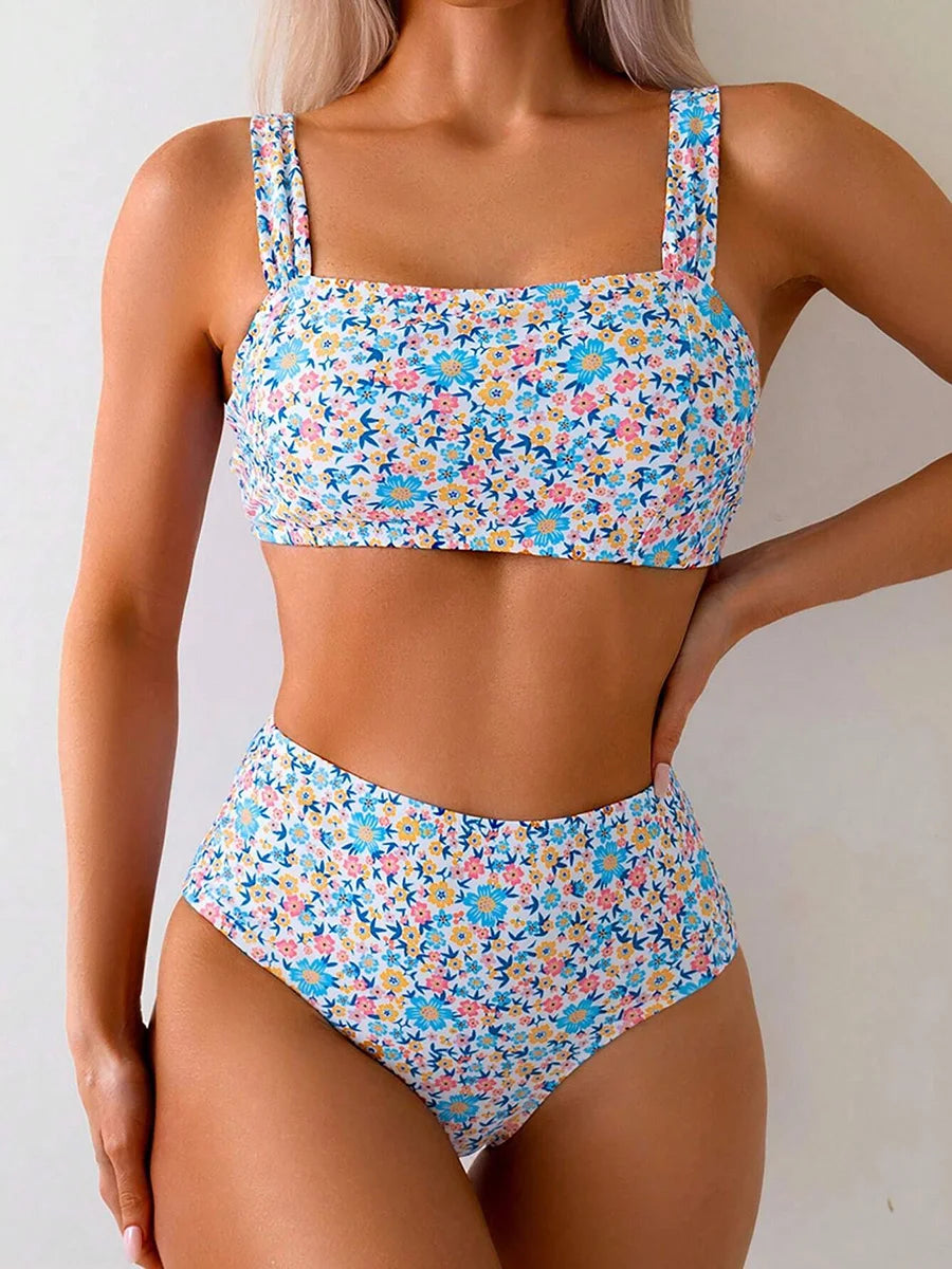 Floral High Waisted Swimwear