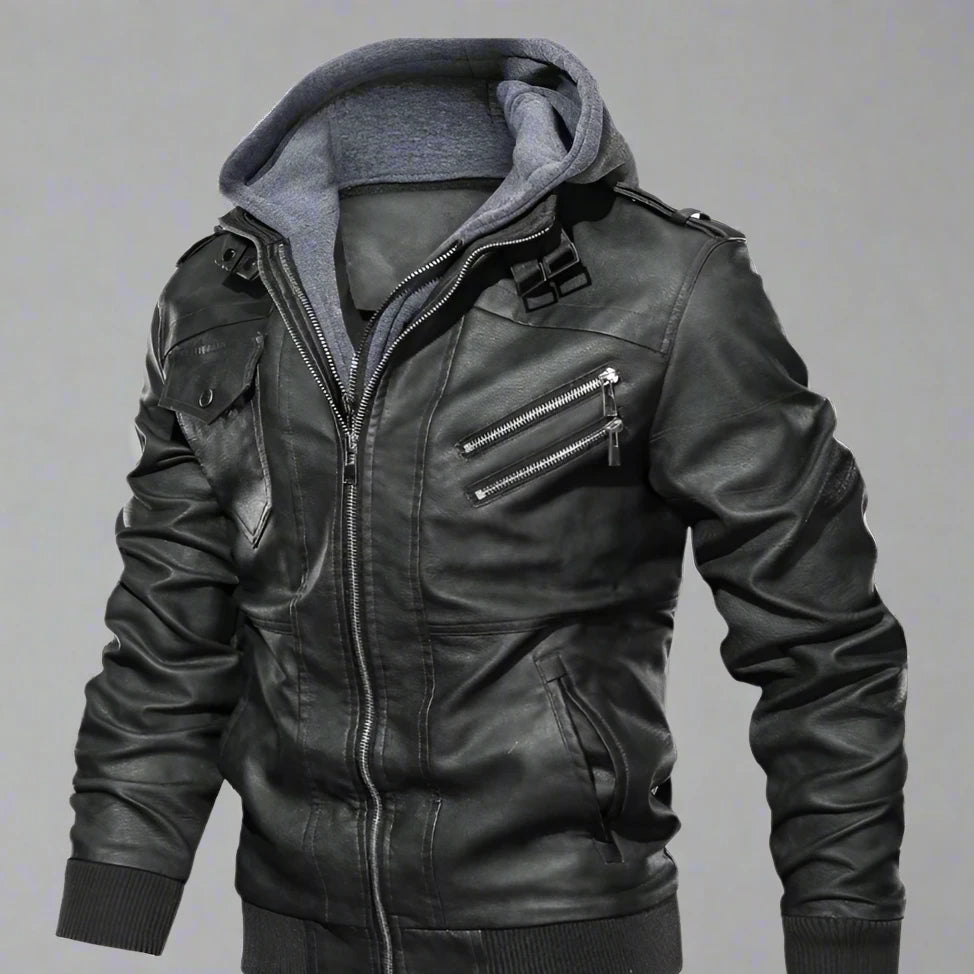Leather Hooded Jacket