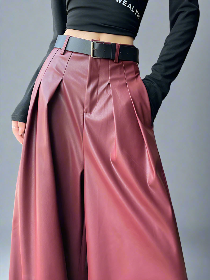 Red Wine PU Leather Pant