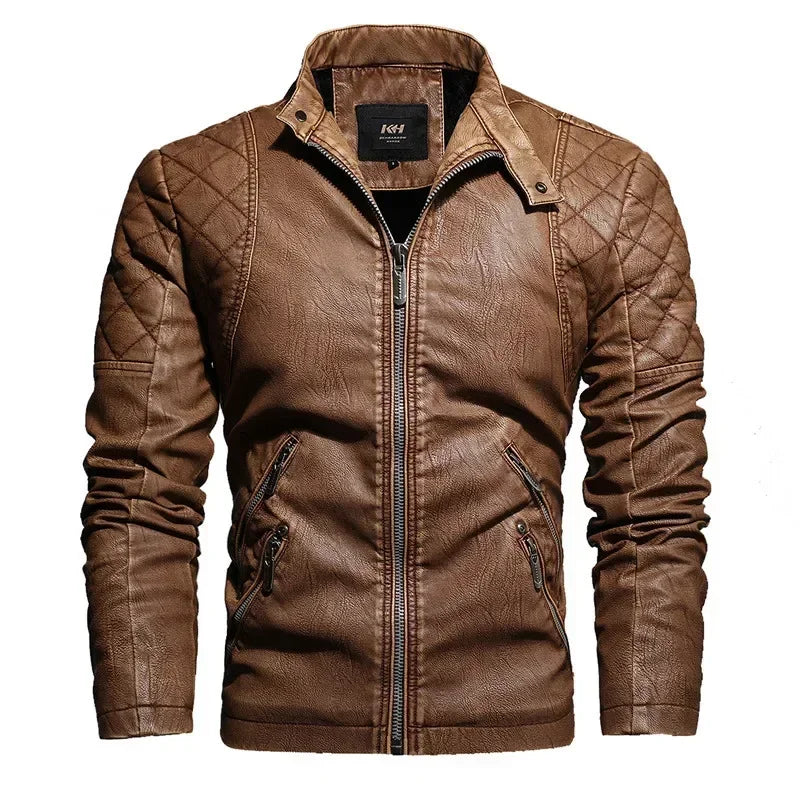 Leather Jacket Wool Thicken Motorcycle Coat