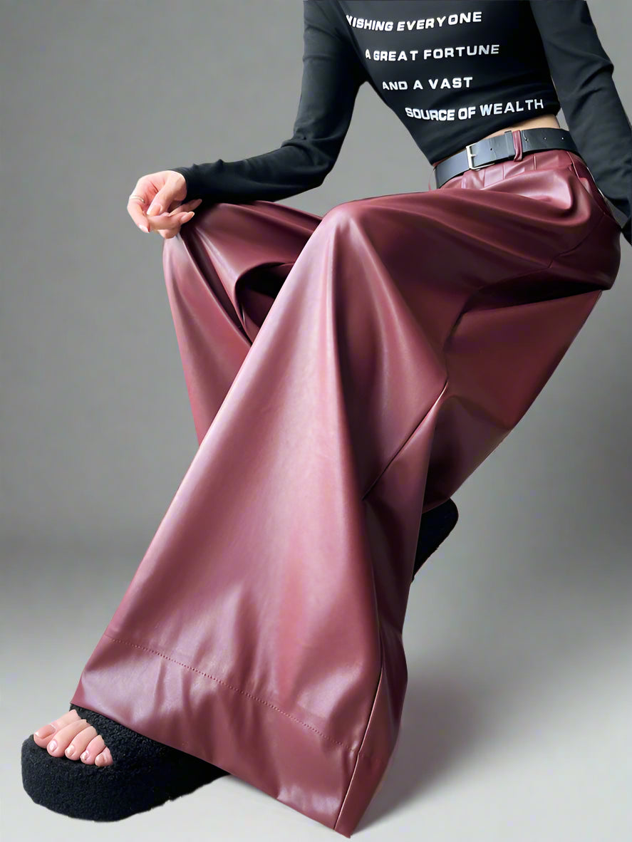 Red Wine PU Leather Pant