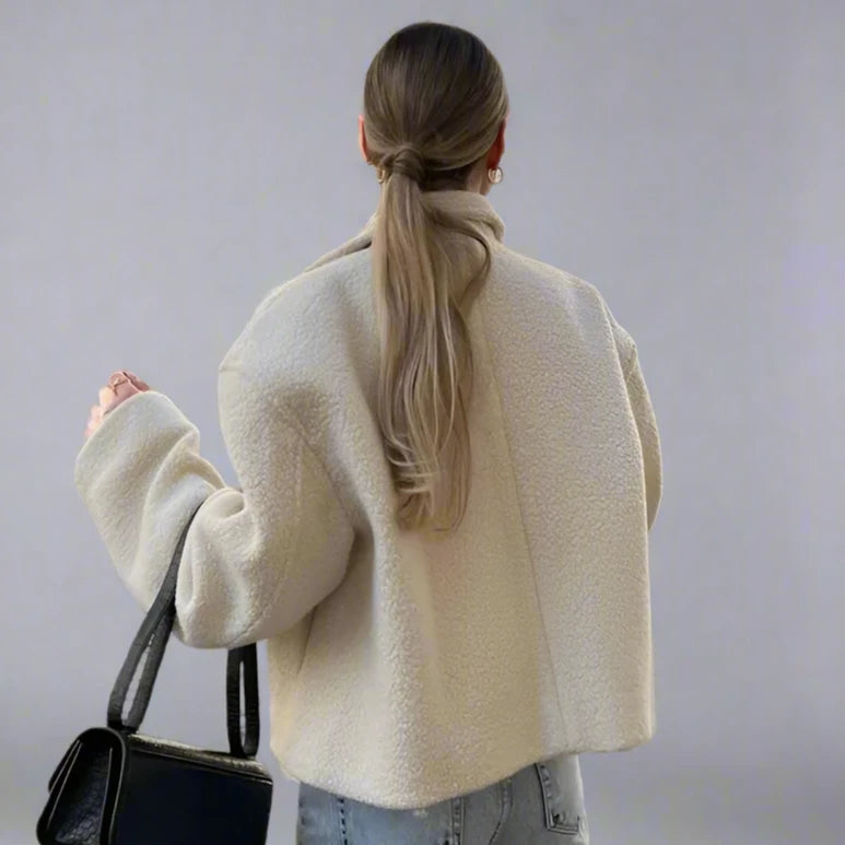 Lamb Wool Cropped Zipper Coat