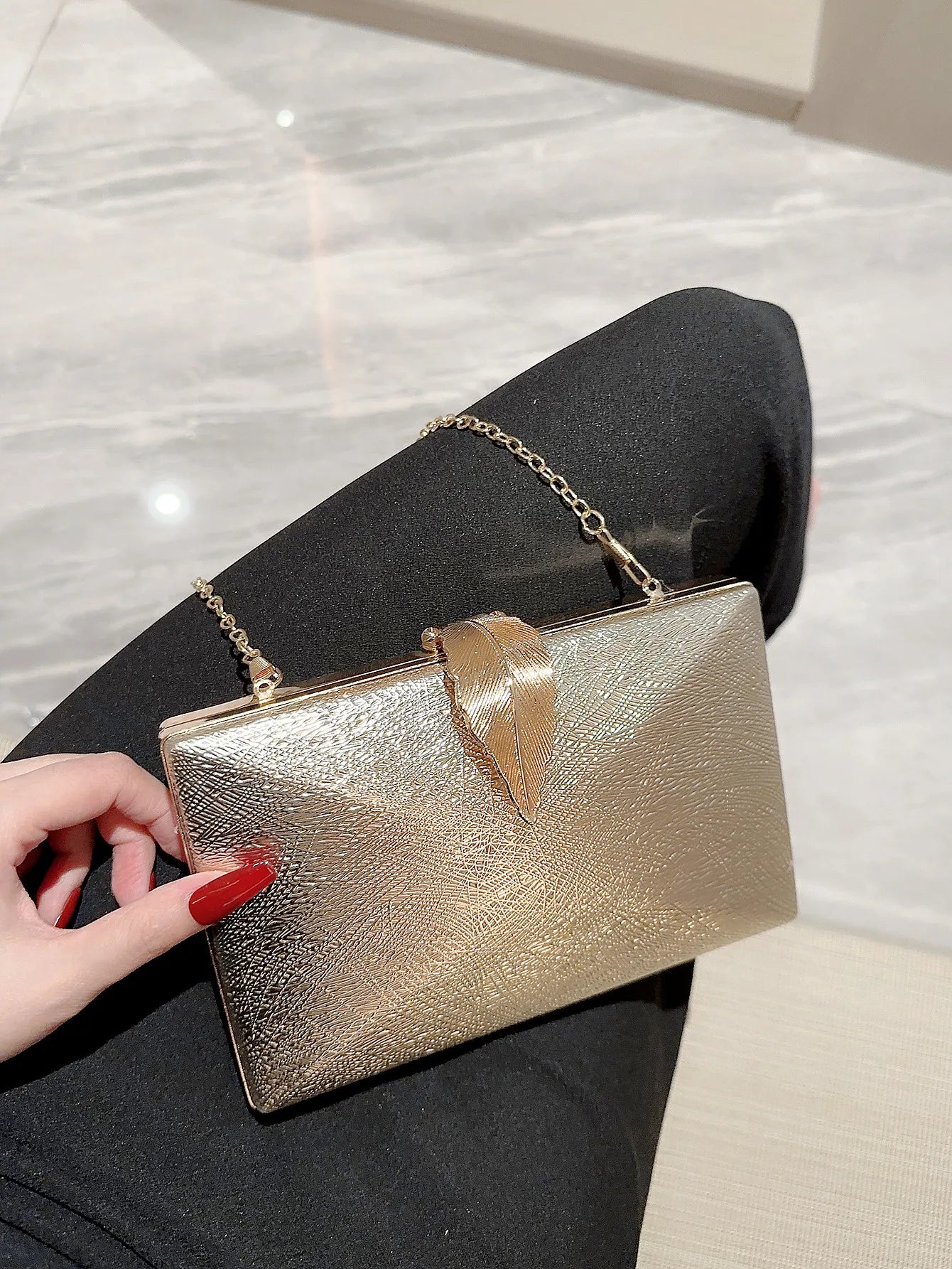 Gold Leaf Clutch Chain Bag