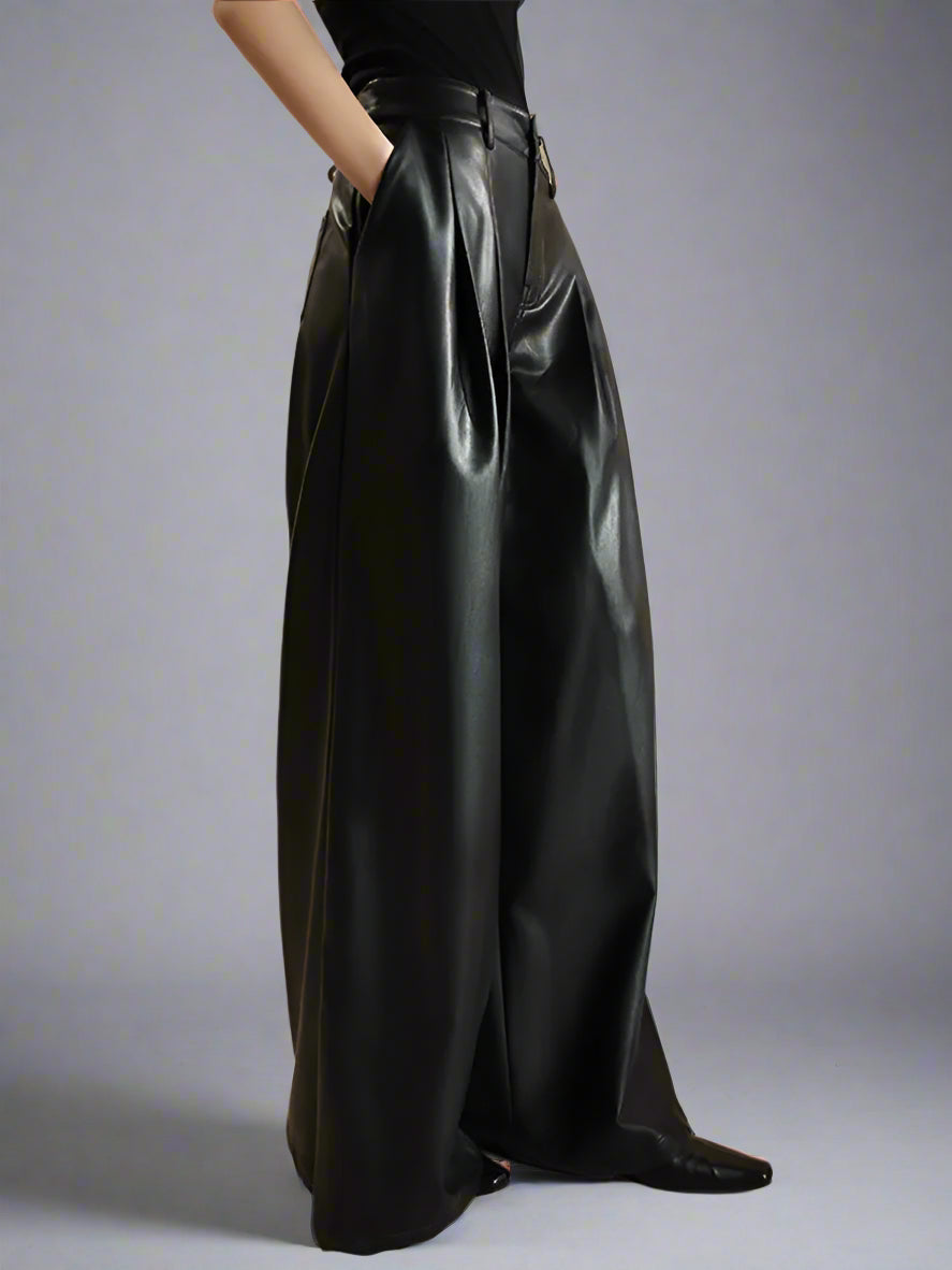 Pu Leather Loose Wide Leg Pant