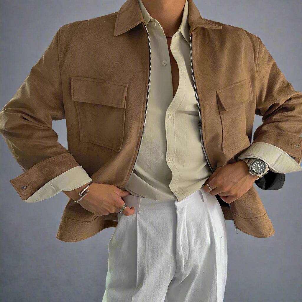 Solid Suede Loose Long Sleeved Jacket