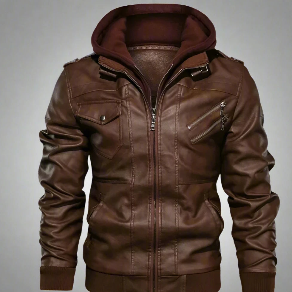 Leather Hooded Jacket