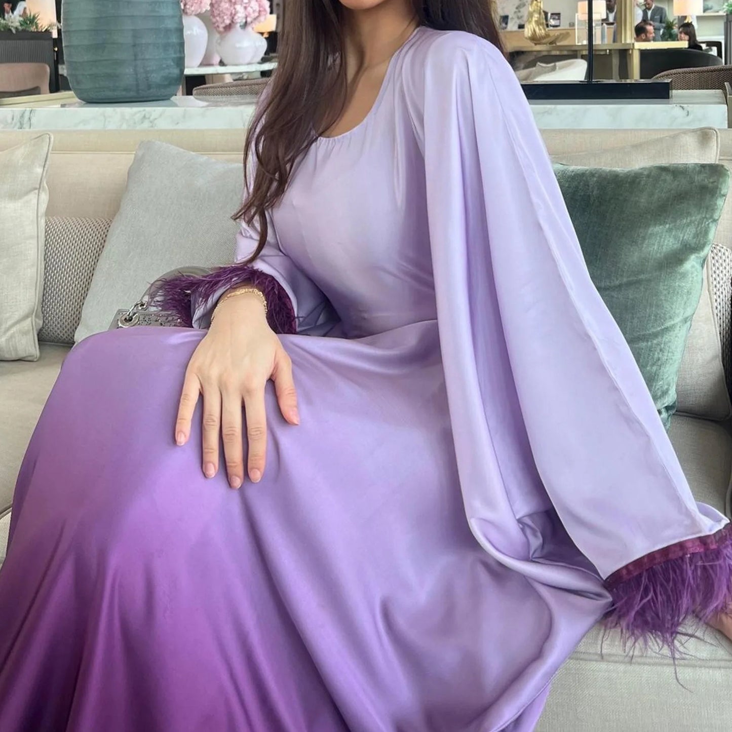 feather sleeves abaya