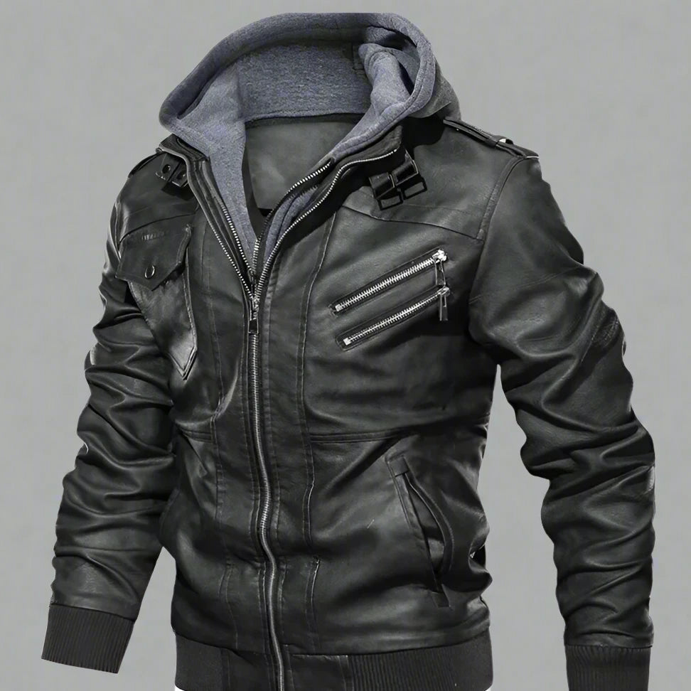 Leather Hooded Jacket