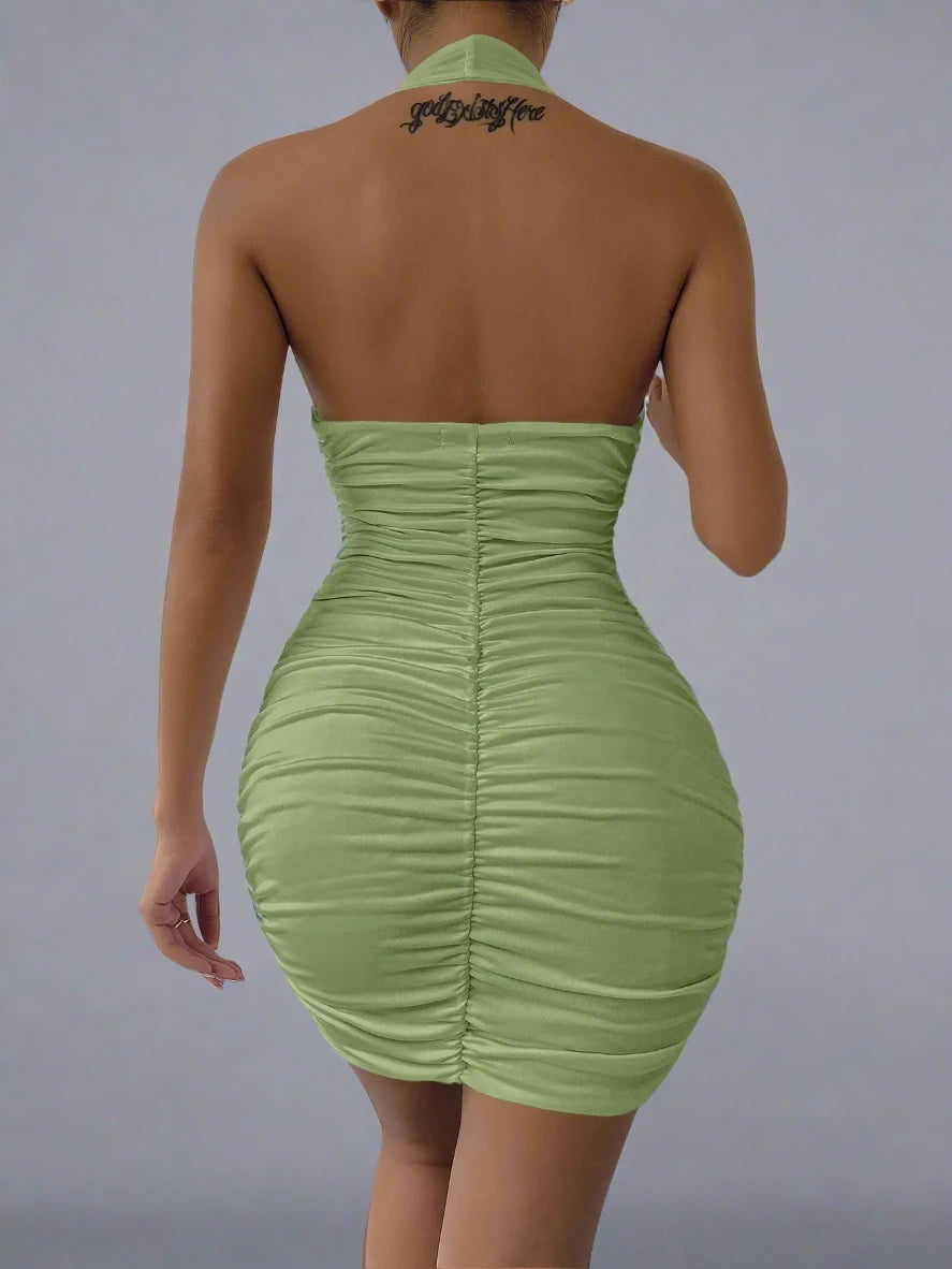 Deep V Sleeveless Backless Dress