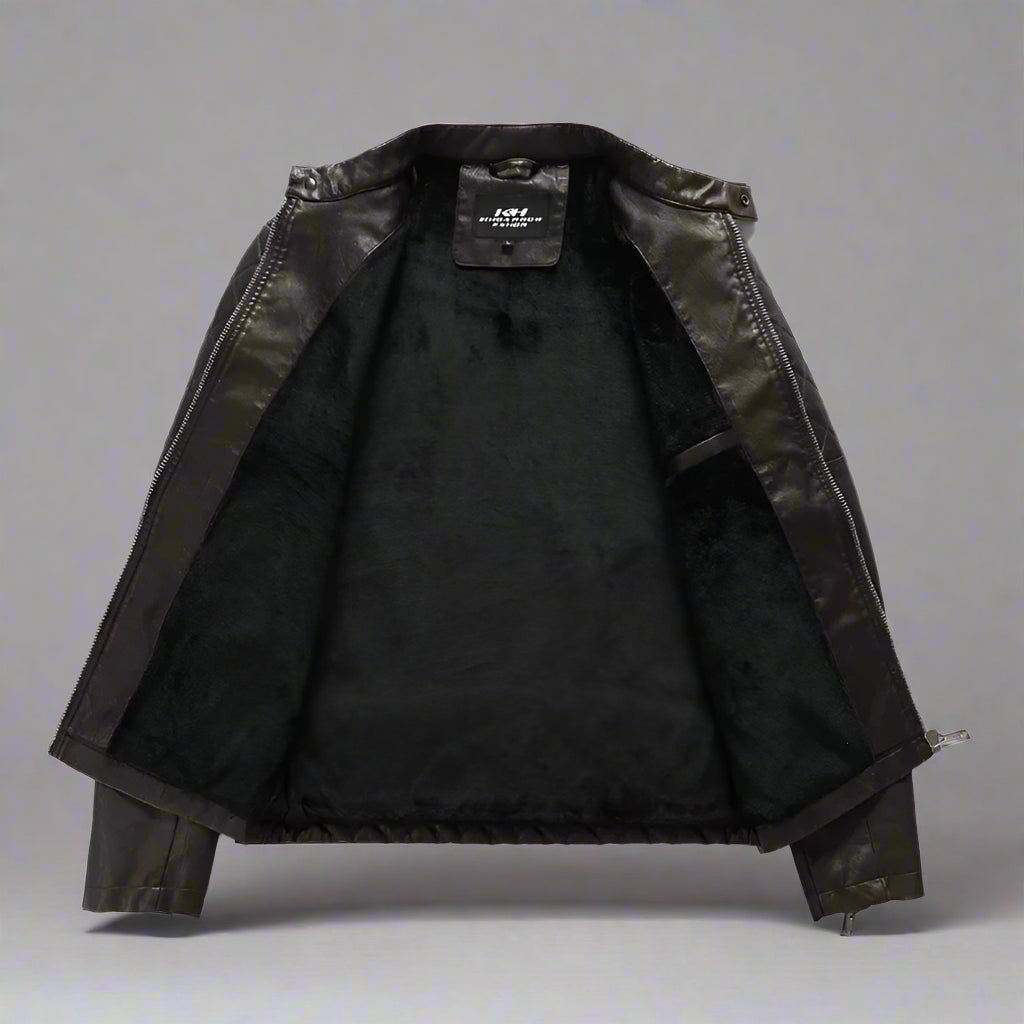 Leather Jacket Wool Thicken Motorcycle Coat