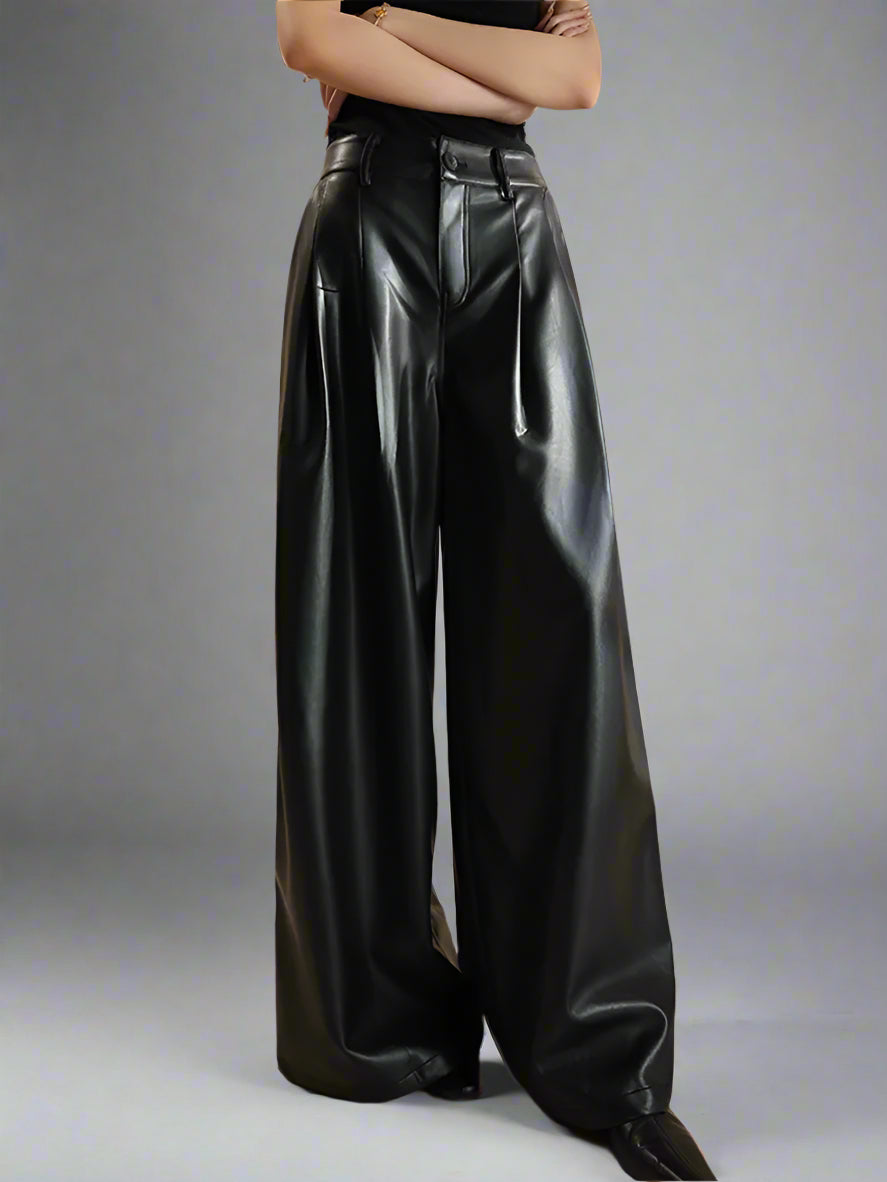 Pu Leather Loose Wide Leg Pant
