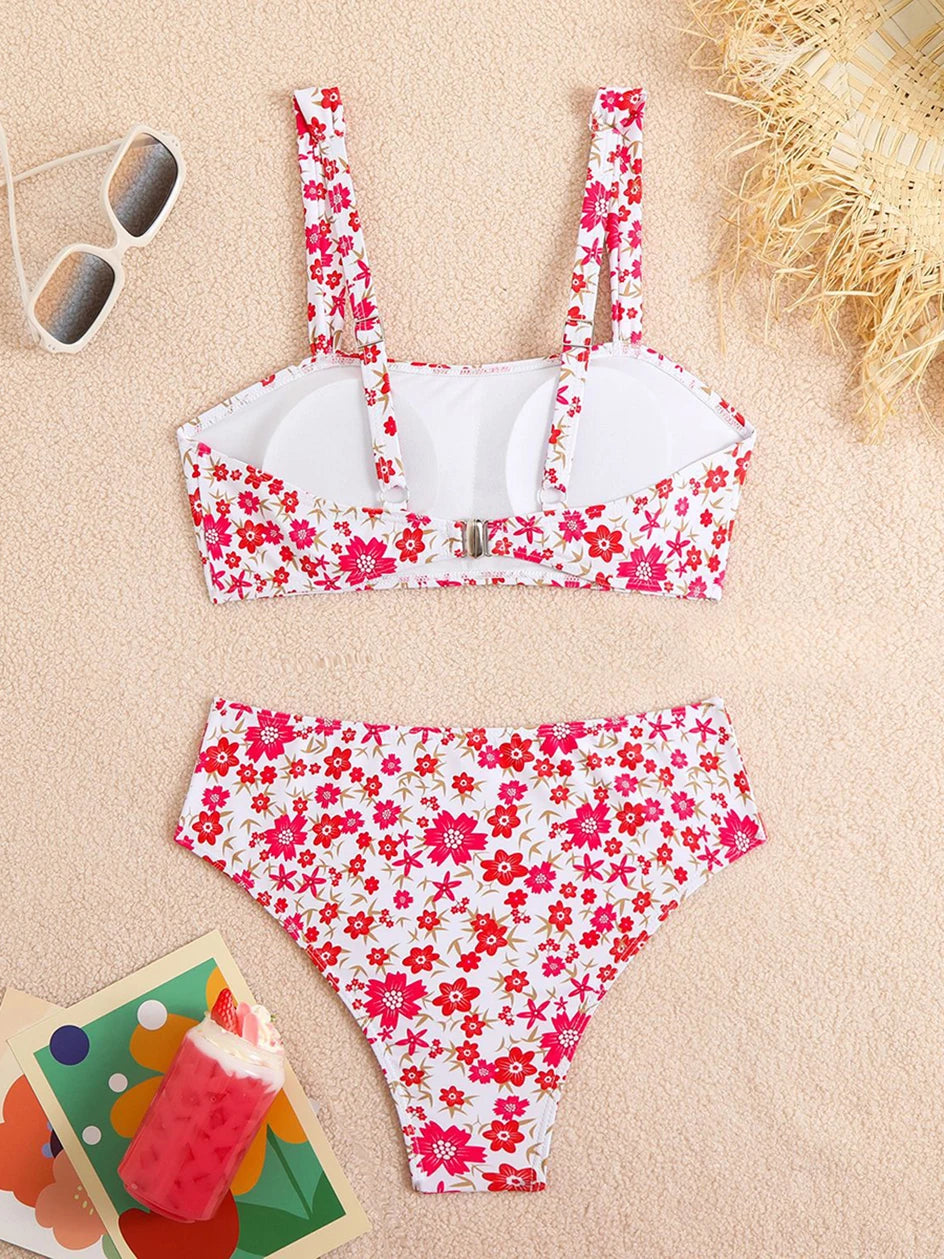 Floral High Waisted Swimwear