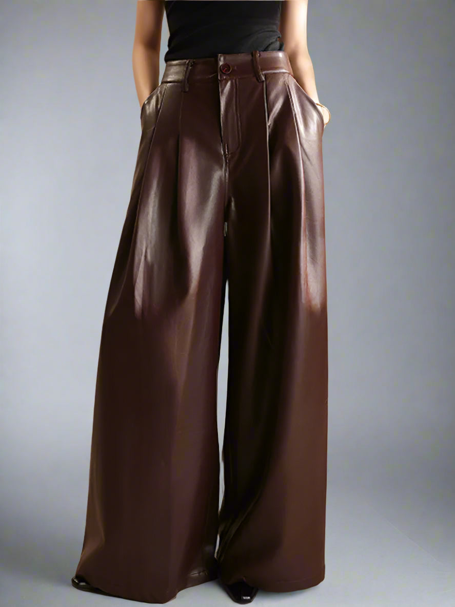 Pu Leather Loose Wide Leg Pant