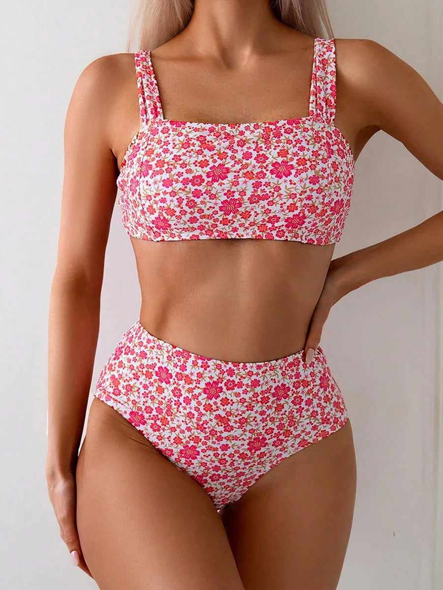 Floral High Waisted Swimwear