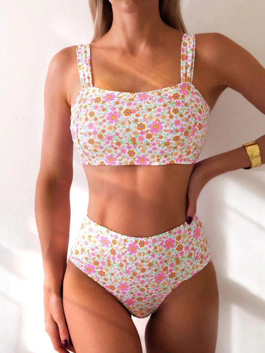 Floral High Waisted Swimwear