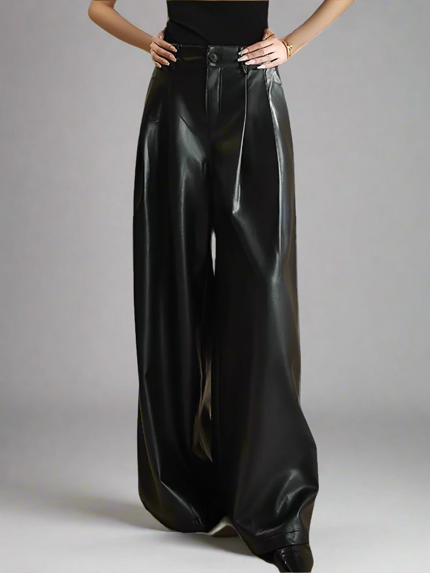 Pu Leather Loose Wide Leg Pant