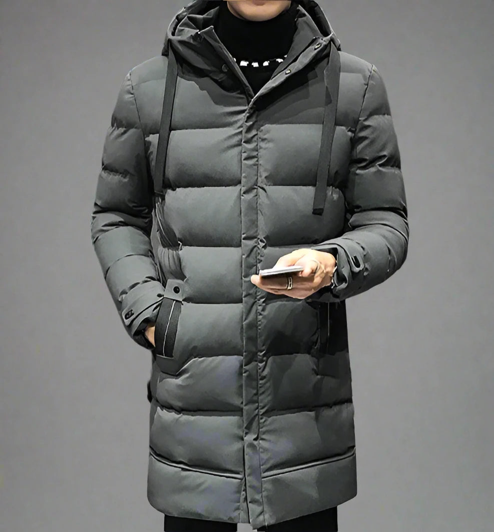 Long Down Hooded Bomber Jacket