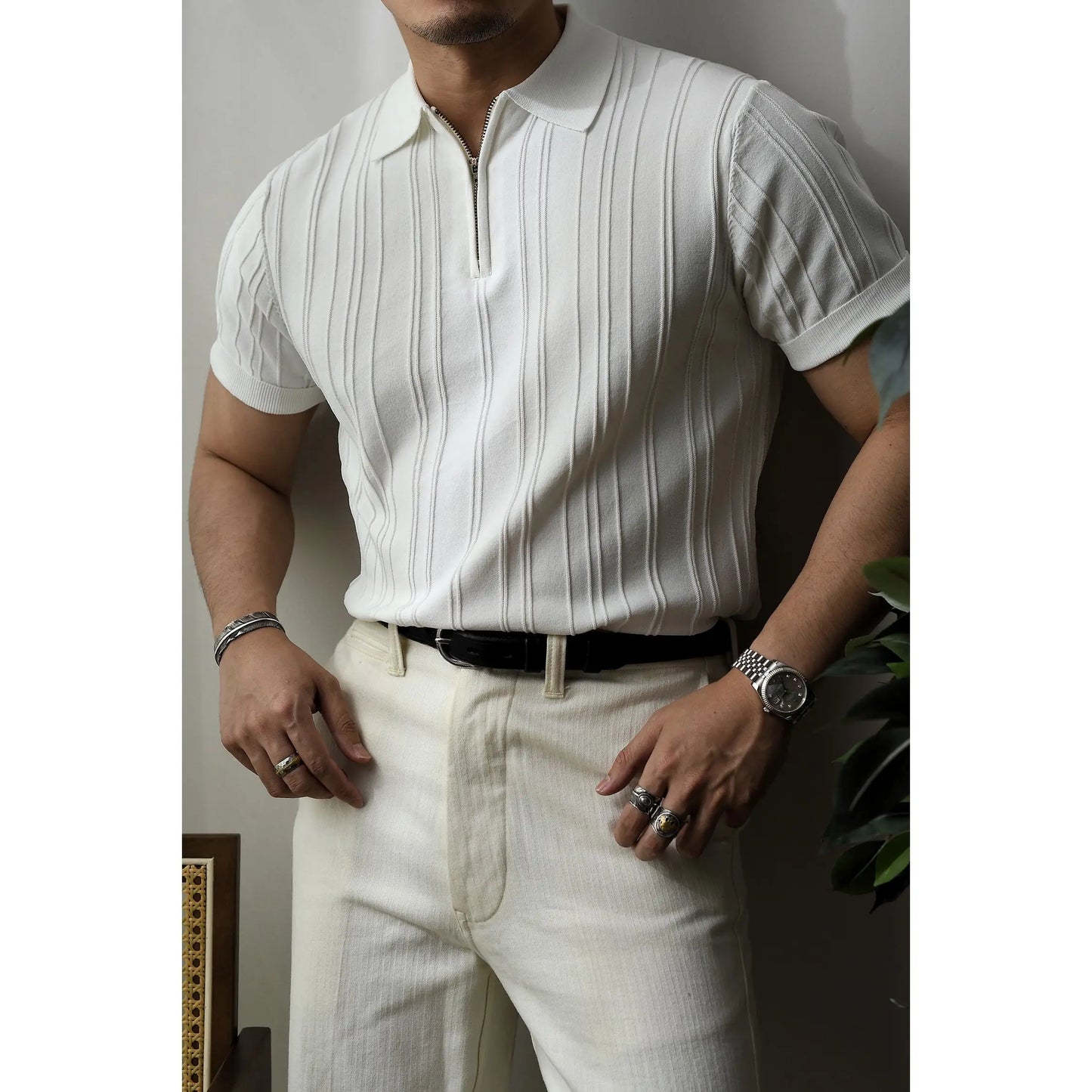 Zipper Knitted Polo Shirt Business Style