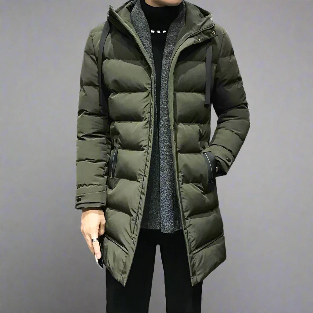 Long Down Hooded Bomber Jacket