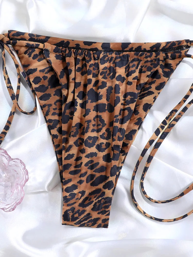 Miyouj 2025 Bikinis Leopard Swimsuit Bandage Bath Wear Sexy Piece Suits Low Waist Swimwear Triangle Bathsuit Summer Biquini